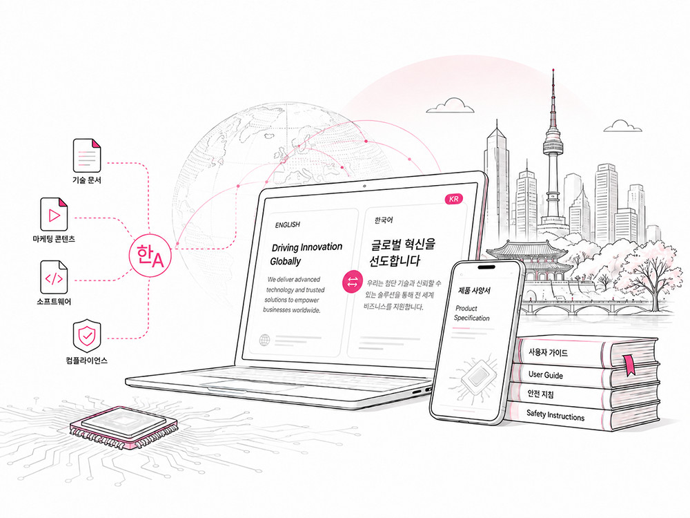 Korean language, semiconductor, and digital localization illustration
