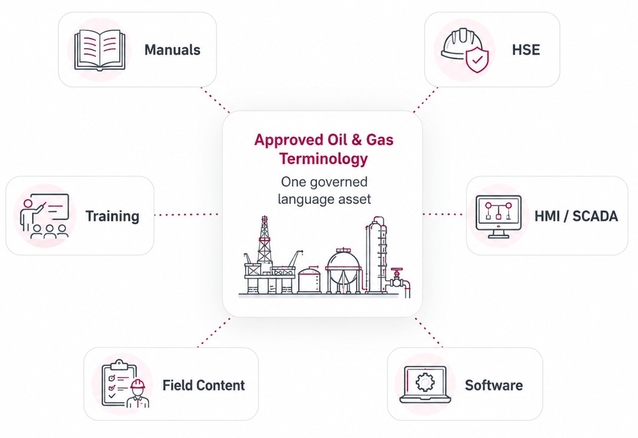 Connected oil and gas terminology illustration