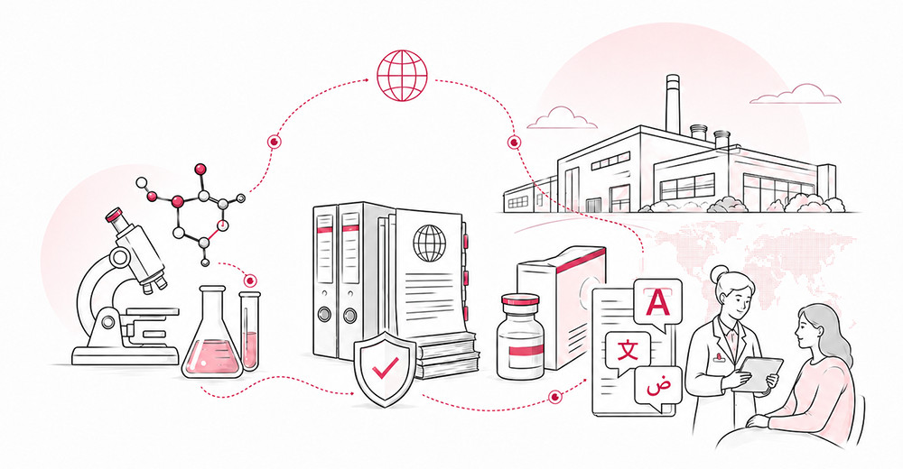 Connected pharmaceutical lifecycle from drug development to global patients