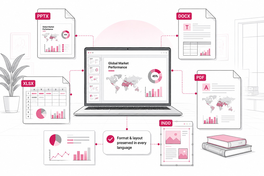 Multilingual presentation and report layouts preserved across languages