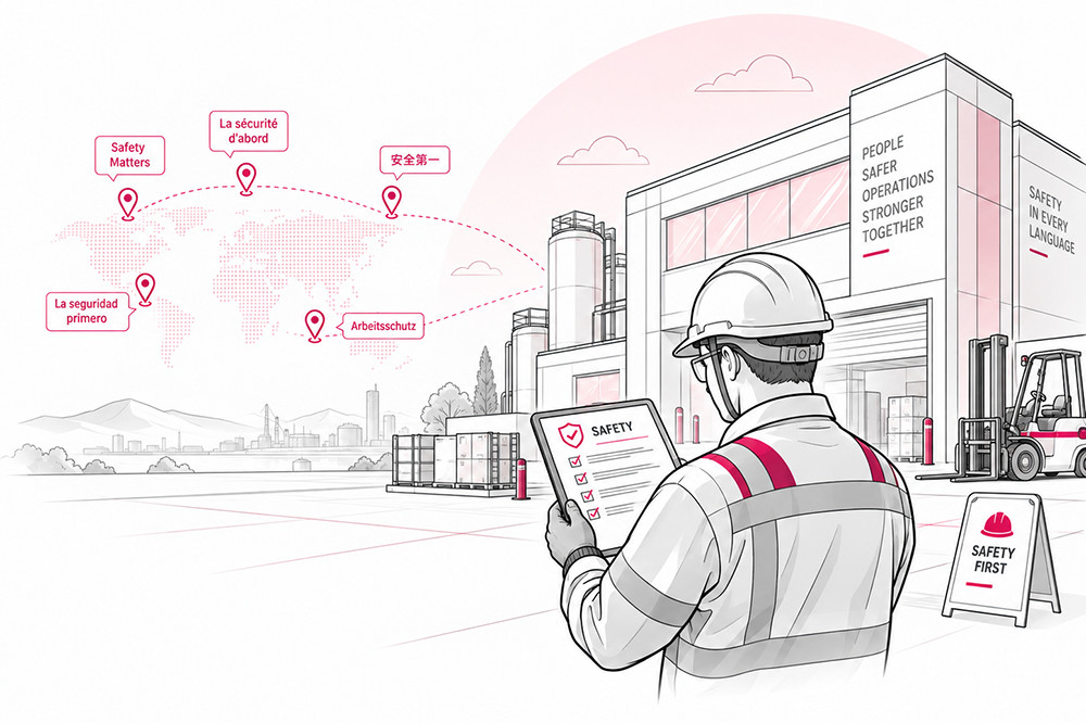 Illustration of multilingual workplace safety communication