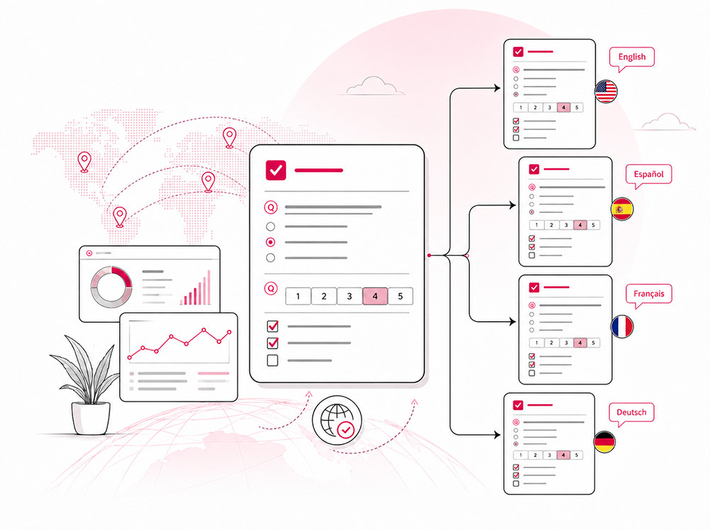 Illustration of one survey localized into multiple languages